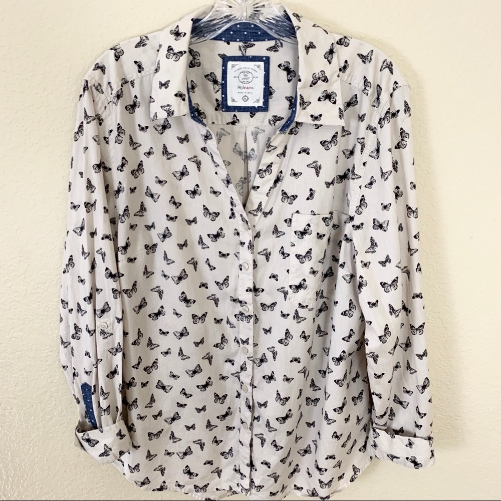 Style and Co. Butterfly Print Button Up